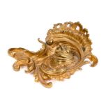 19th century Continental ormolu inkwell, asymmetric Rococo form marked ‘Deraux’.