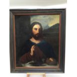 18th century Italian School oil on canvas - portrait of Christ, framed, 73cm x p61cm