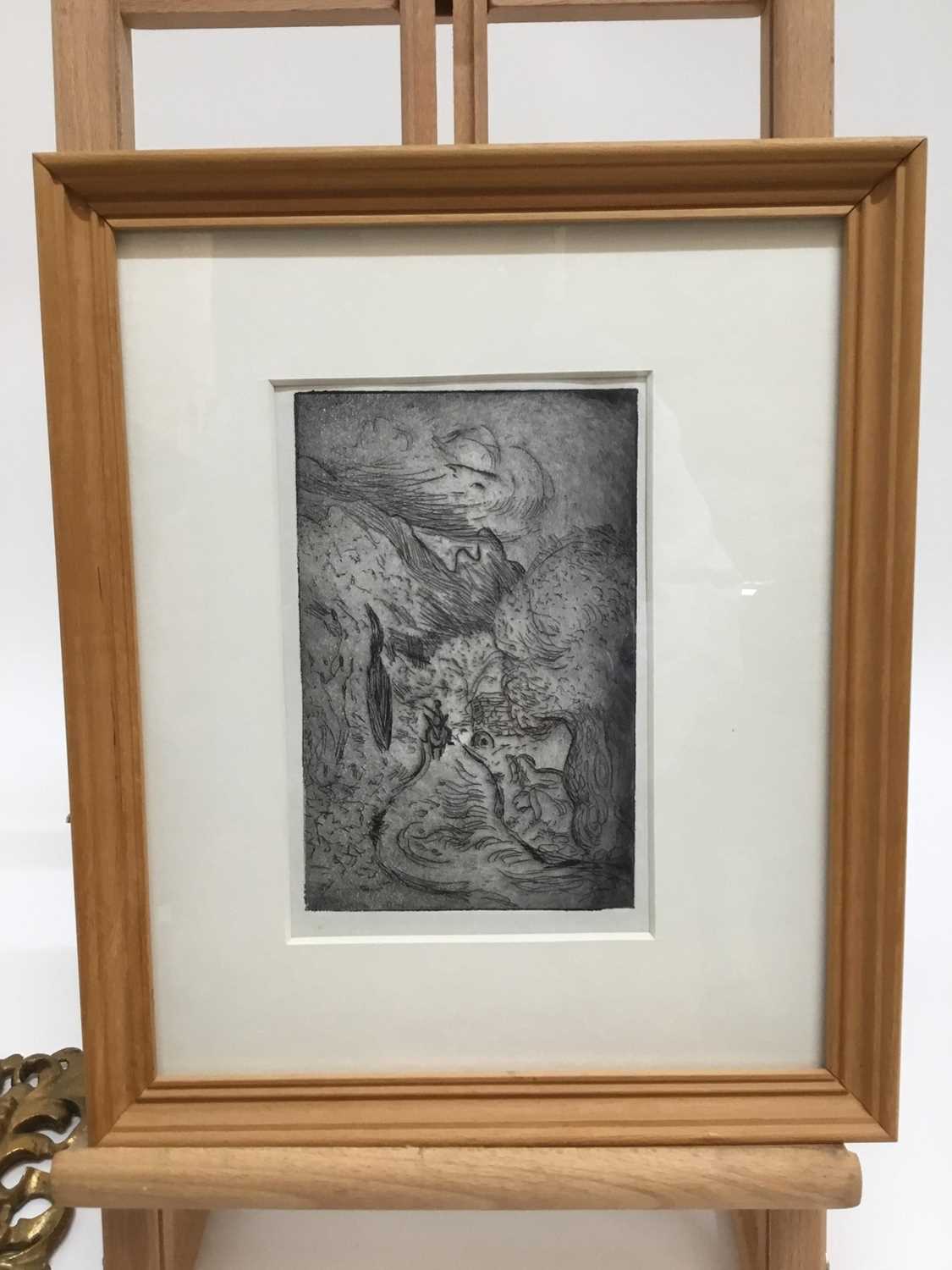 Richard Heseltine (1914-2012) etching - Italian landscape with a figure on a donkey, in glazed frame - Image 2 of 2