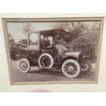 Early Motoring interest- black and white photograph of a chauffeur in a Napier, framed, 16.5cm x 21.