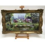 Eve Walbourn oil on canvas - summer garden, signed in gilt frame