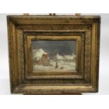 Victorian oil on canvas snow scene