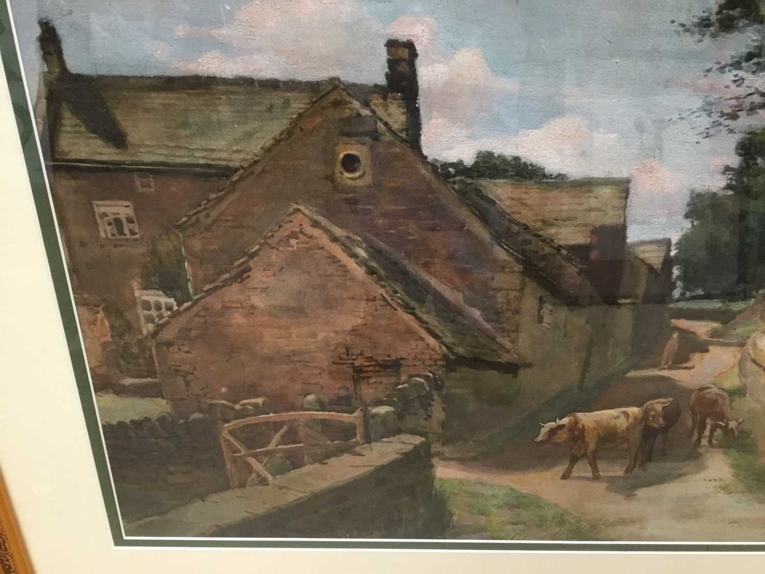 Ernest C Denton (early 20th century) watercolour - cattle in a lane, signed 44 x 68cm, glazed frame - Image 4 of 5