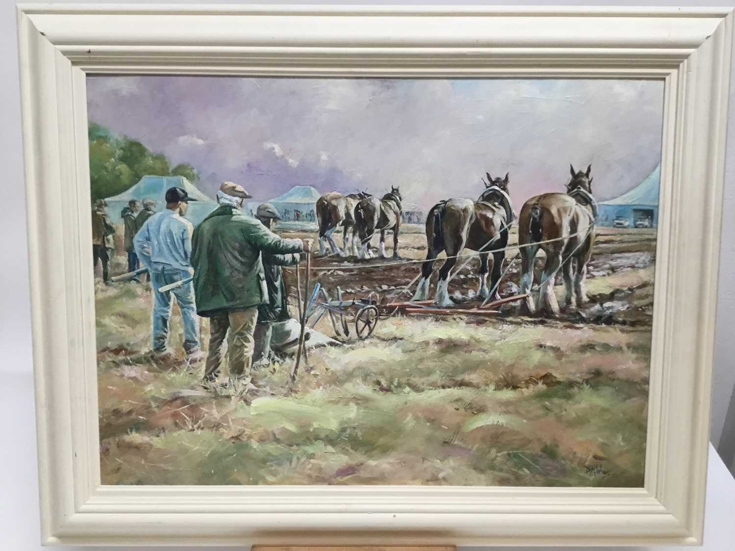 D M Wren (20th century) oil on board - plough match