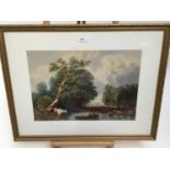 Watercolour study- cattle by river, dated March 1855, in glazed gilt frame