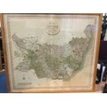 Early 19th century hand coloured engraved map of Suffolk by John Cary, 1807, in glazed frame, 51cm x