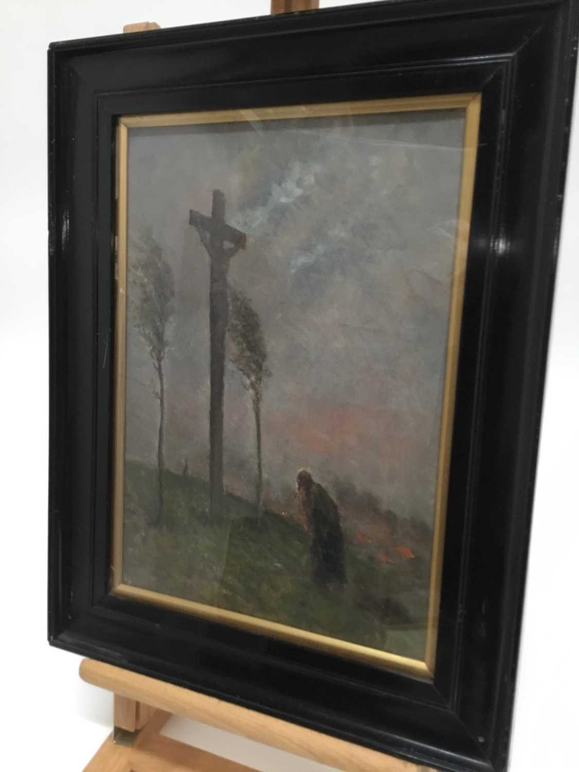 Arthur George Bell (1849-1916) framed oil painting of a crucifixion, the frame measuring 45.5cm x 35