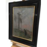 Arthur George Bell (1849-1916) framed oil painting of a crucifixion, the frame measuring 45.5cm x 35