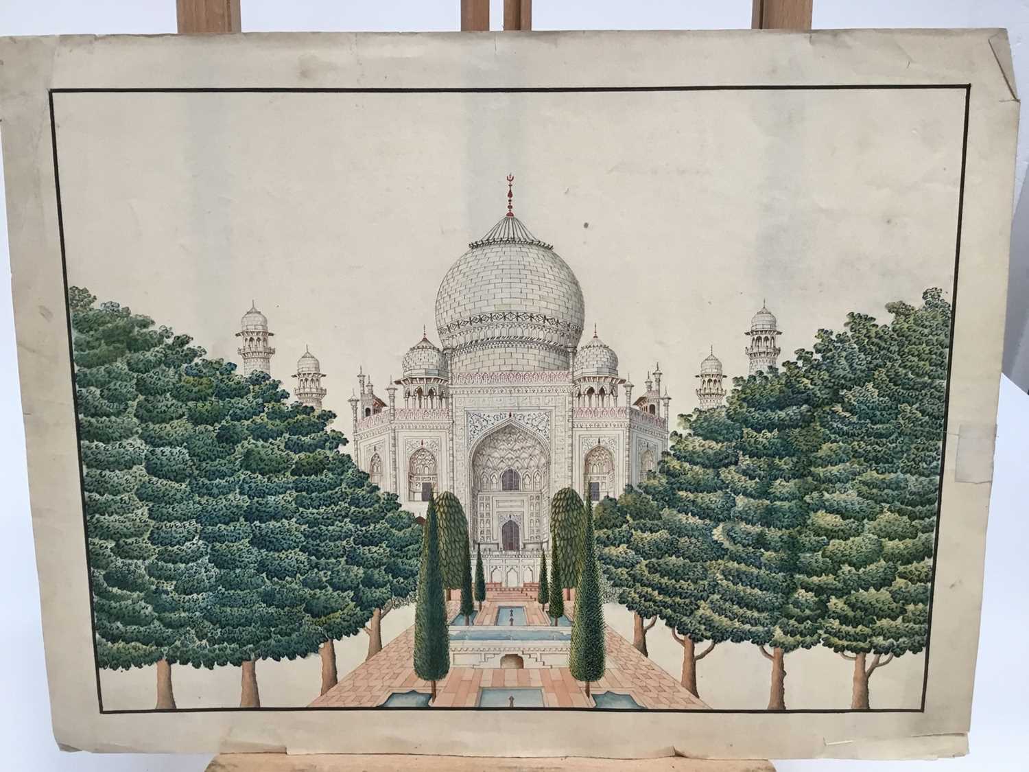 19th century Indian watercolour of the Taj Mahal, together with two others