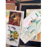 Group of unframed posters and works on paper