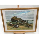 Matthew Prater, contemporary, oil on board - The Boat Yard, signed, in glazed frame
