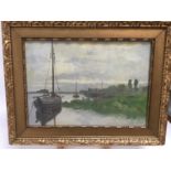 Bahl, early 20th century oil on canvas - shipping in an estuary, signed and dated 1915, in gilt fram