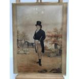 Englsih School, circa 1810, watercolours, an elegant gentleman standing in a landscape, sheep and hi