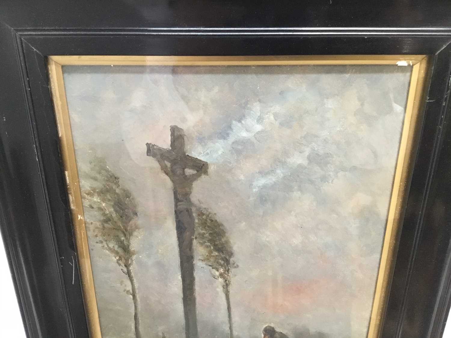 Arthur George Bell (1849-1916) framed oil painting of a crucifixion, the frame measuring 45.5cm x 35 - Image 3 of 5