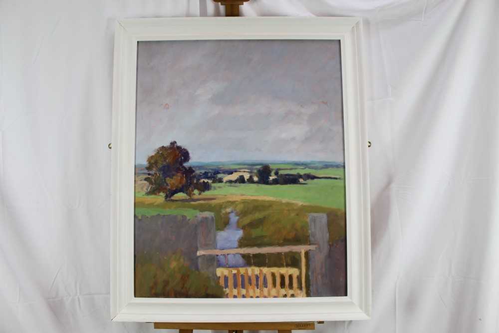 David Britton , contemporary, oil on board - Teesdale Sluice Gate, framed, 80cm x 65cm - Image 2 of 3