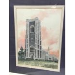 Michael Norman watercolour - Lavenham Church Tower, signed and framed