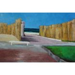 David Britton, contemporary, oil on board - Sand Barriers Raywad Egypt, signed, framed, 55cm x 72cm