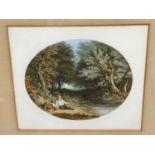 Victorian Le Blond print - The Young Angler, oval, in glazed gilt frame, 18.5cm x 22cm