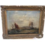 English School, 19th century, oil on canvas - Ships off the coast