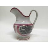 Victorian pink lustre wash jug printed with 'The Sailors Farewell', The Flag That's Travelled a Thou