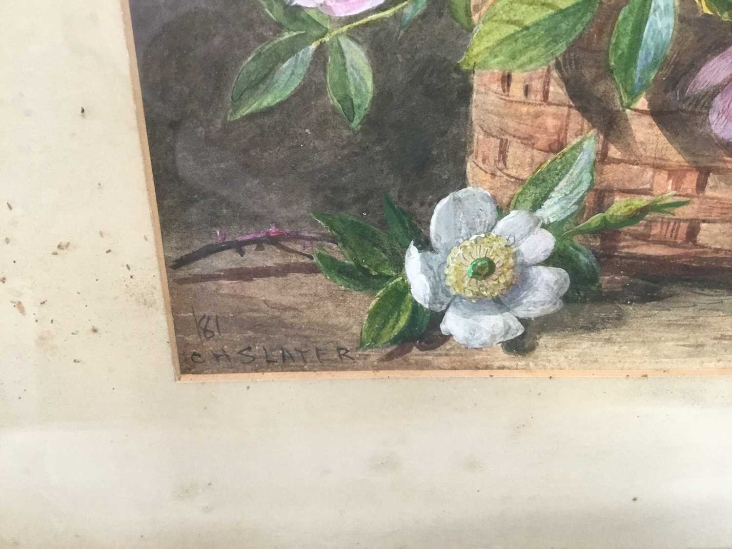 Slater, late Victorian watercolour - still life of flowers and birds eggs in a nest, signed, in glaz - Image 3 of 5