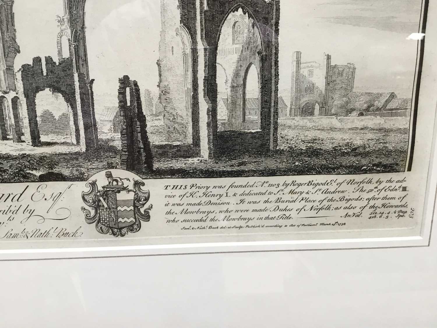 Samuel and Nathaniel Buck, 18th century engraving depicting the South East view of Thetford Priory, - Image 4 of 4