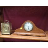 1930s Golden Oak mantel clock by JW Benson together with another modern quartz mantel clock (2)