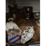 Pair 19th century Paris porcelain vases - damaged, three wax plaques of Napoleon and Wellington and