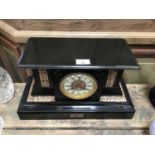 19th century slate and marble mantle clock with inlaid decoration