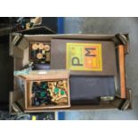 Box of vintage games including chess sets, draughts, backgammon, cards, cribbage, etc