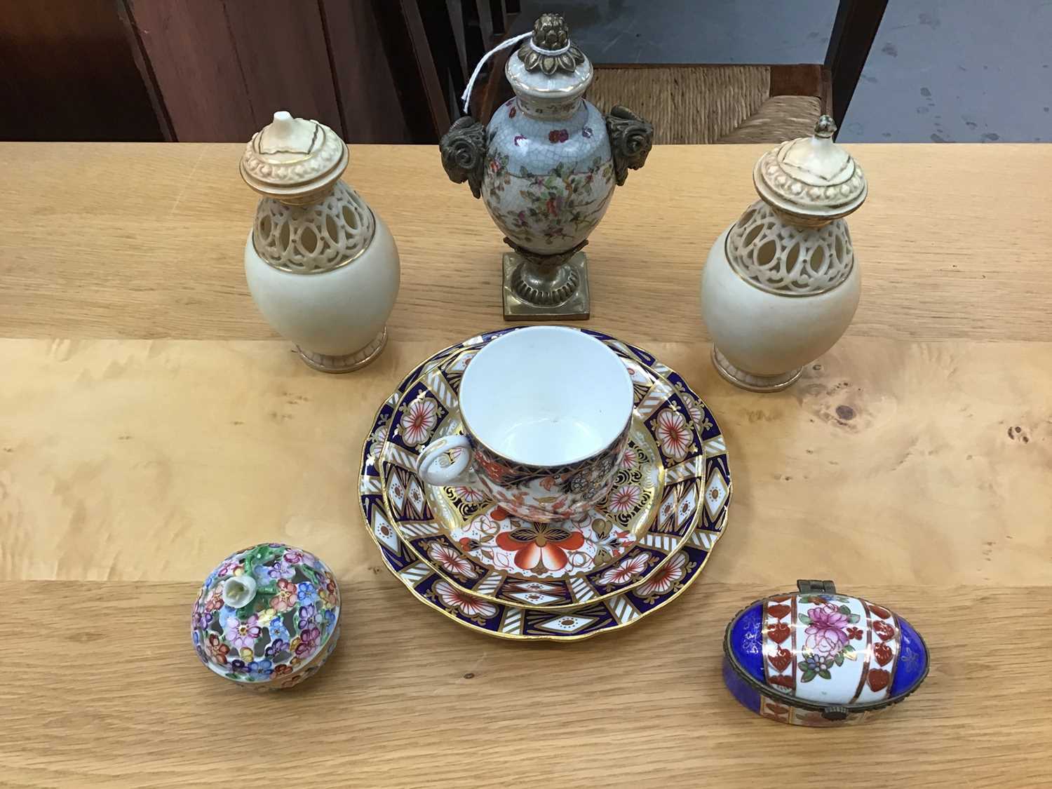 Selection of decorative china to include Royal Crown Derby teacup and saucer, together with Herend f