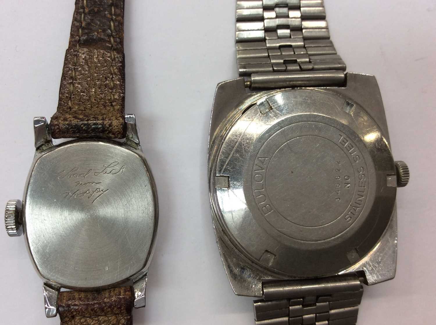 Bulova stainless steel wristwatch with grey dial and date aperture, together with a vintage Hopalong - Image 2 of 2