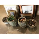 Two pairs of concrete garden planters