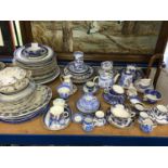 Group of mostly 19th century blue and white china, including Wedgwood