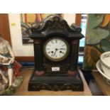 Victorian architectural black slate mantel clock