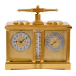 Good quality late Victorian combined carriage clock, aneroid barometer, thermometer and compass in f