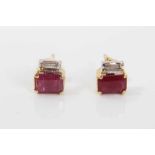 Pair of ruby and diamond earrings