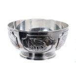 World Wild Life Fund limited edition silver punch bowl with wild animal decoration