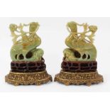 Pair of jade carvings on stands