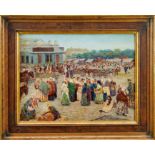 B. Haake (?), early 20th century, oil on board - Busy Market, signed and dated 1916, in gilt and old