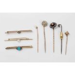 Eight Victorian stick pins