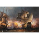 James Hardy 20 th Century, oil on canvas laid on board – Sea Battle by night, signed