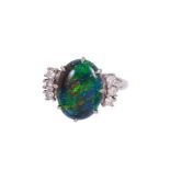 Black opal and diamond ring