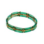 Edwardian 15ct gold and green hardstone gate bracelet