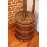 Antique bentwood lidded barrel with copper nails, bearing date 1791.