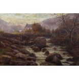 Attributed to John H.MacIntyre, oil on canvas - Rocky River torrent at late afternoon