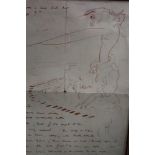 Mervyn Peake signed letter, together with a pencil portrait probably by the same hand
