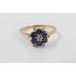 Sapphire and diamond cluster ring on 18ct gold shank