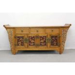 20th century Chinese elm and carved softwood altar cabinet