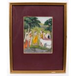 Indian School 18th / 19th century, gouache on paper - figures and sacred bulls